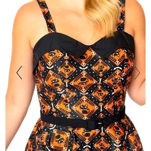 NWT Unique Vintage Black cat & orange Halloween Print Rachel Swing Dress 🐈‍⬛🎃